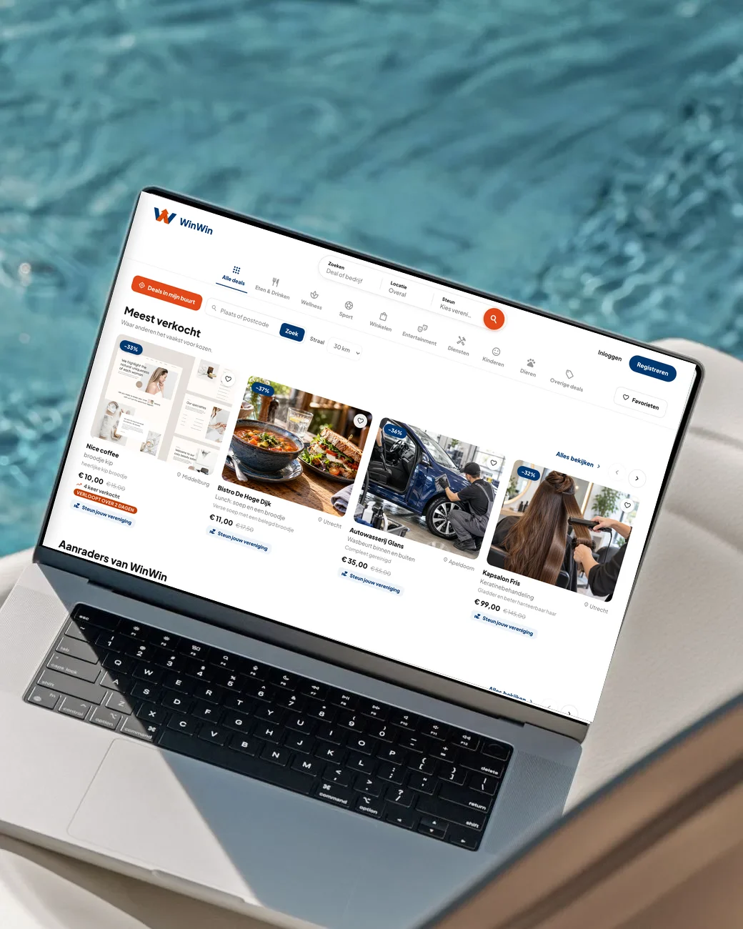 De website van WinWin op een laptop